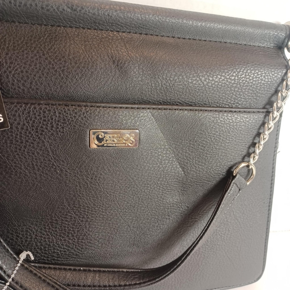 Carlos Santana Black Crossbody Purse 3 Compartments‎ Chain & Leather Strap New